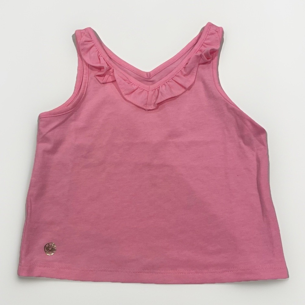 LILLY PULITZER Girls Size XS 2 3 Top Tank Sleeveless PINK Ruffle Blouse Shirt 2T - Picture 2 of 7